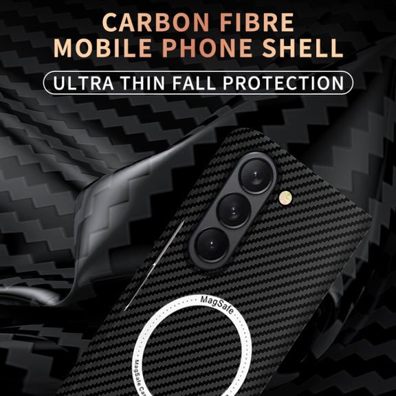 For Samsung Galaxy Z Fold5 Carbon Fiber Texture MagSafe Magnetic Phone Case(Black Red)