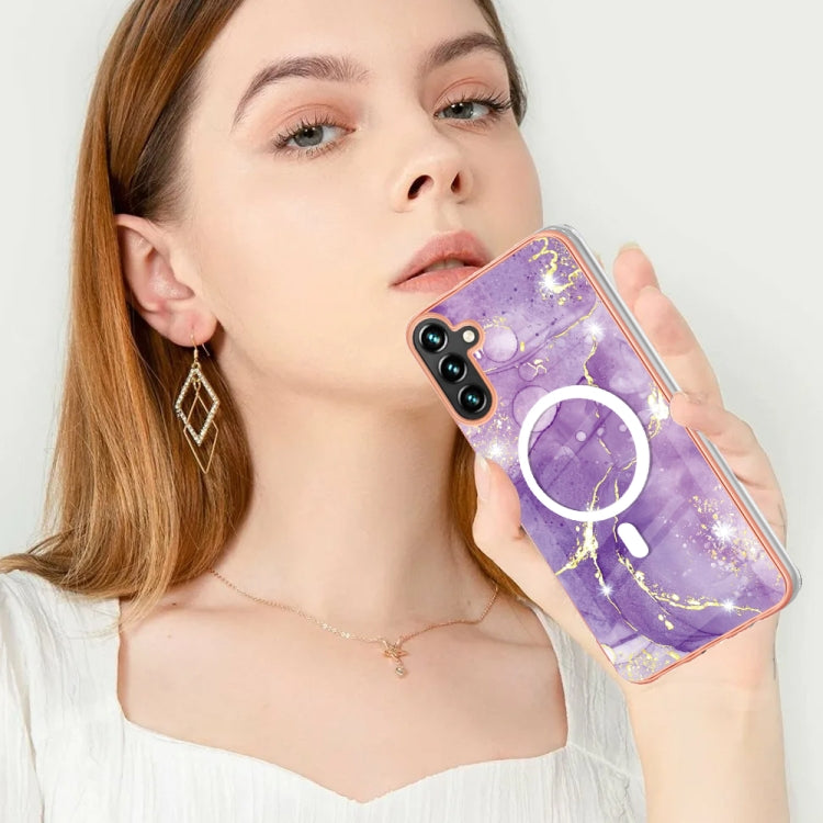 For Samsung Galaxy A34 5G Marble Pattern Dual-side IMD Magsafe TPU Phone Case(Purple 002) - Galaxy Phone Cases by PMC TechLife | Online Shopping South Africa | PMC TechLife
