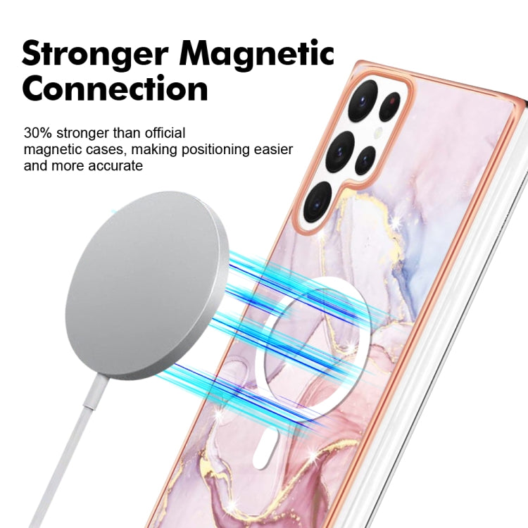 For Samsung Galaxy S22 Ultra 5G Marble Pattern Dual-side IMD Magsafe TPU Phone Case(Rose Gold 005) - Galaxy S22 Ultra 5G Cases by PMC TechLife | Online Shopping South Africa | PMC TechLife