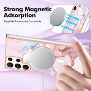 For Samsung Galaxy S22 Ultra 5G Marble Pattern Dual-side IMD Magsafe TPU Phone Case(Rose Gold 005)
