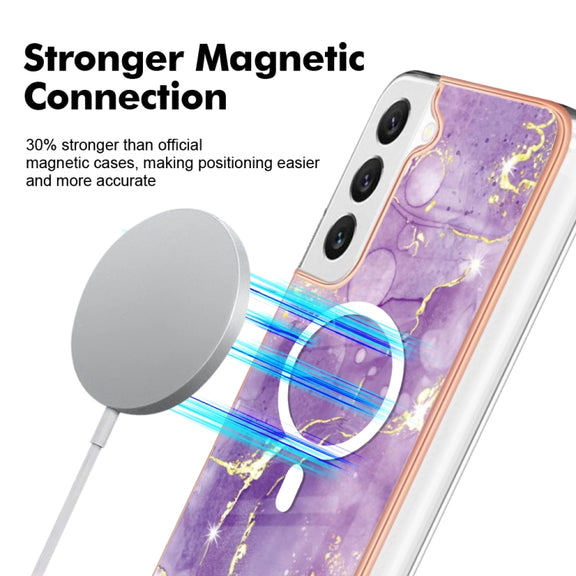 For Samsung Galaxy S23+ 5G Marble Pattern Dual-side IMD Magsafe TPU Phone Case(Purple 002)