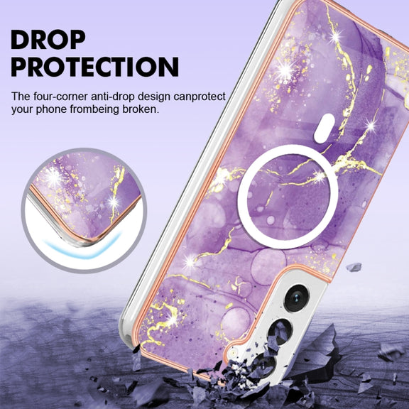 For Samsung Galaxy S23+ 5G Marble Pattern Dual-side IMD Magsafe TPU Phone Case(Purple 002)