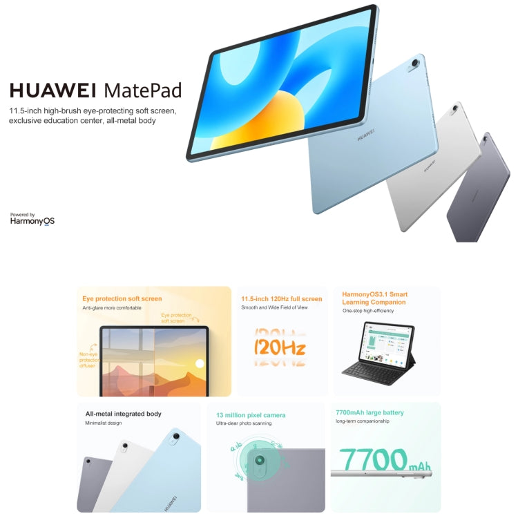 HUAWEI MatePad 11.5 inch 2023 WIFI, 8GB+256GB, HarmonyOS 3.1 Qualcomm Snapdragon 7 Gen 1 Octa Core, Not Support Google Play(Blue) - free shipping - PMC TechLife - Order now!