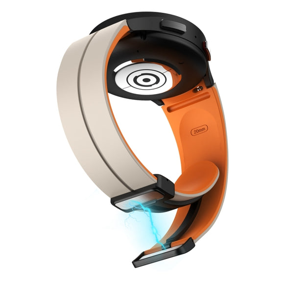 For Samsung Galaxy Watch 6 / 6 Classic Dual Color Magnetic Folding Buckle Silicone Watch Band(Starlight+Orange)
