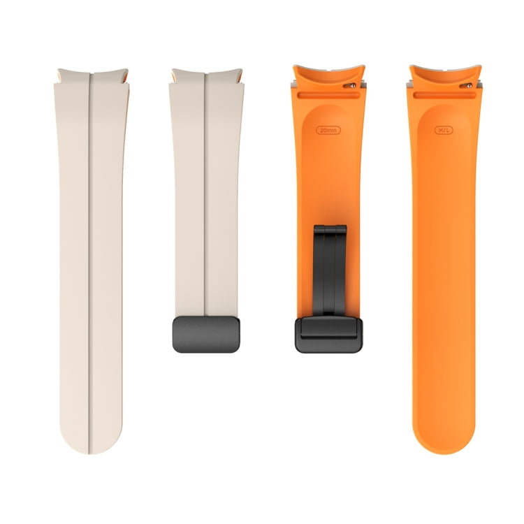For Samsung Galaxy Watch 6 / 6 Classic Dual Color Magnetic Folding Buckle Silicone Watch Band(Starlight+Orange)