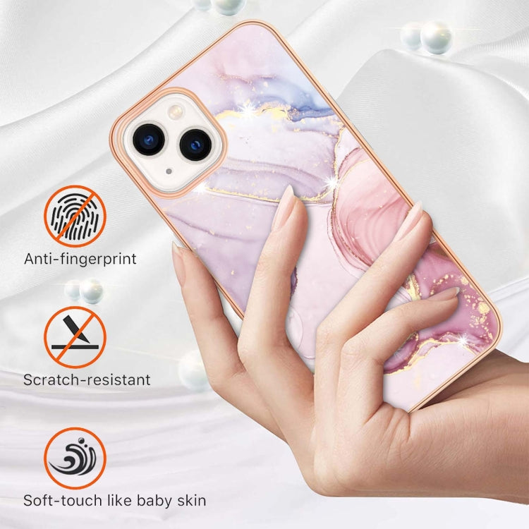 Electroplating Marble Pattern Dual-side IMD TPU Shockproof Phone Case For iPhone 15(Rose Gold 005)