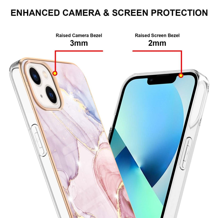 Electroplating Marble Pattern Dual-side IMD TPU Shockproof Phone Case For iPhone 15(Rose Gold 005)