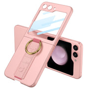 For Samsung Galaxy Z Flip5 GKK Integrated Ultrathin Shockproof Phone Case with Ring Wrist Strap(Carbon Fiber)