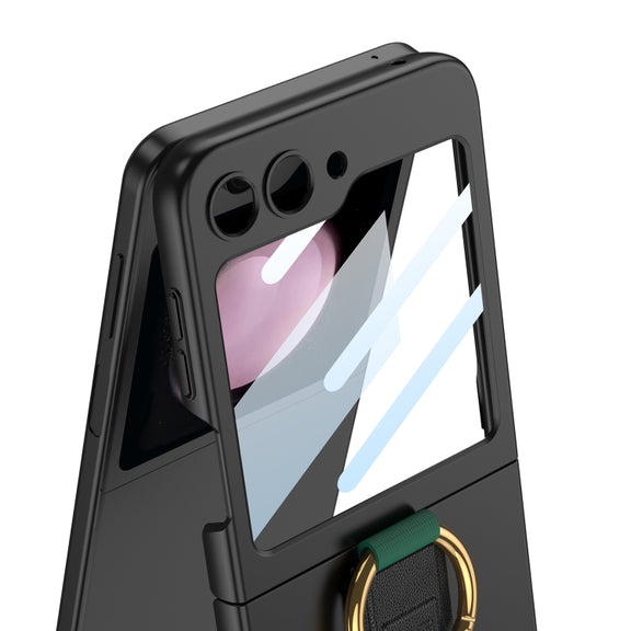 For Samsung Galaxy Z Flip5 GKK Integrated Ultrathin Shockproof Phone Case with Ring Wrist Strap(Carbon Fiber)