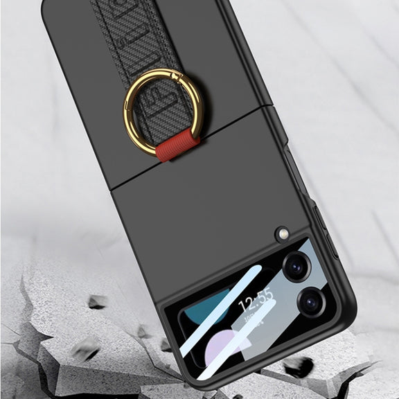 For Samsung Galaxy Z Flip3 5G GKK Integrated Ultrathin Shockproof Phone Case with Ring Wrist Strap(Black)