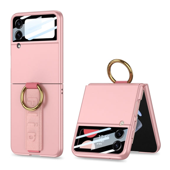For Samsung Galaxy Z Flip3 5G GKK Integrated Ultrathin Shockproof Phone Case with Ring Wrist Strap(Pink)