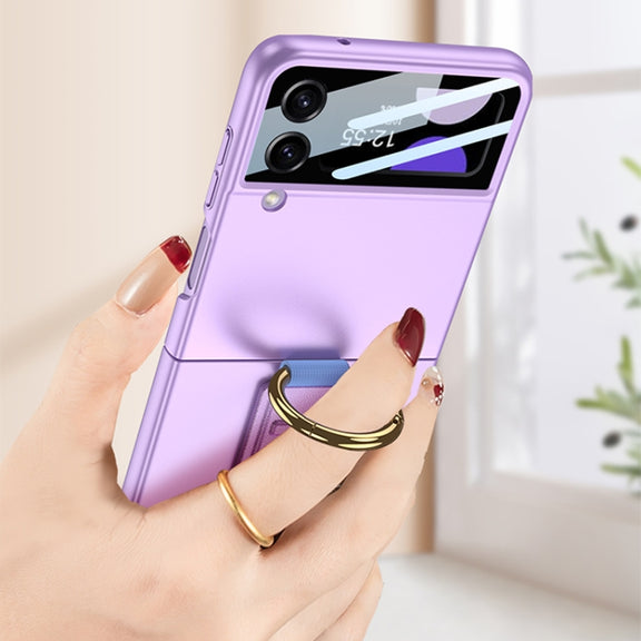 For Samsung Galaxy Z Flip3 5G GKK Integrated Ultrathin Shockproof Phone Case with Ring Wrist Strap(Purple)