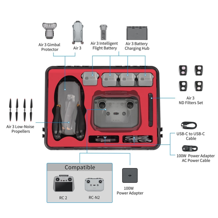For DJI Air 3 / RC2 / N2 STARTRC Waterproof PP Drone Kit Suitcase Storage Box(Black) - free shipping - PMC Jewellery - Order now!