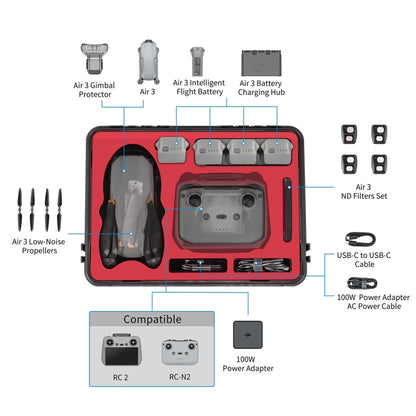 For DJI Air 3 / RC2 / N2 STARTRC Waterproof PP Drone Kit Suitcase Storage Box(Black) - free shipping - PMC Jewellery - Order now!