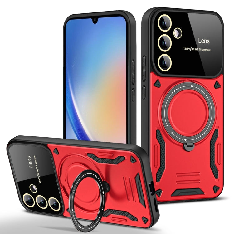 For Samsung Galaxy A34 5G Large Window MagSafe Holder Phone Case(Red) - Galaxy Phone Cases by PMC TechLife | Online Shopping South Africa | PMC TechLife