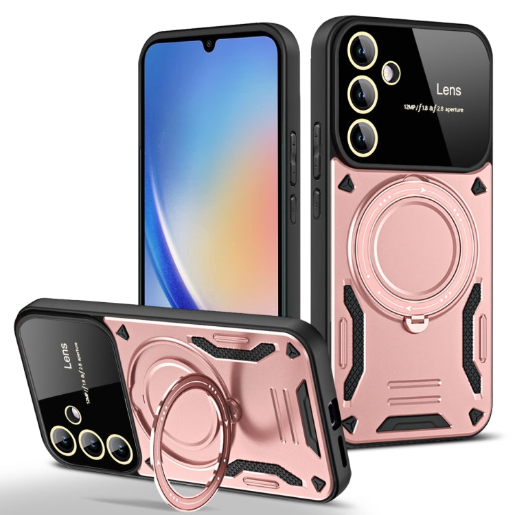 For Samsung Galaxy A34 5G Large Window MagSafe Holder Phone Case(Rose Gold) - Galaxy Phone Cases by PMC TechLife | Online Shopping South Africa | PMC TechLife