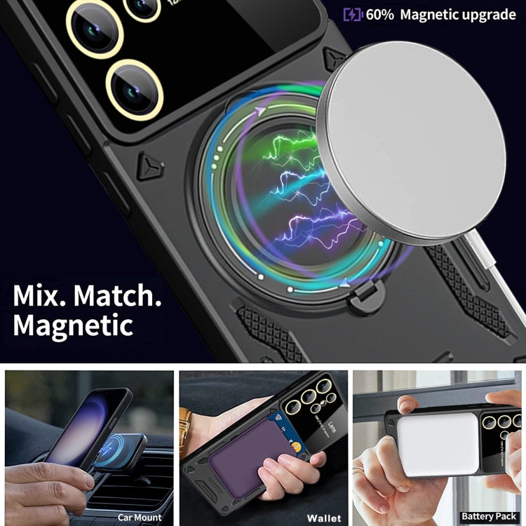 For Samsung Galaxy S23 Ultra 5G Large Window MagSafe Holder Phone Case(Purple)