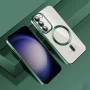 For Samsung Galaxy S20 Ultra CD Texture Plating TPU MagSafe Phone Case with Lens Film(Dark Green)