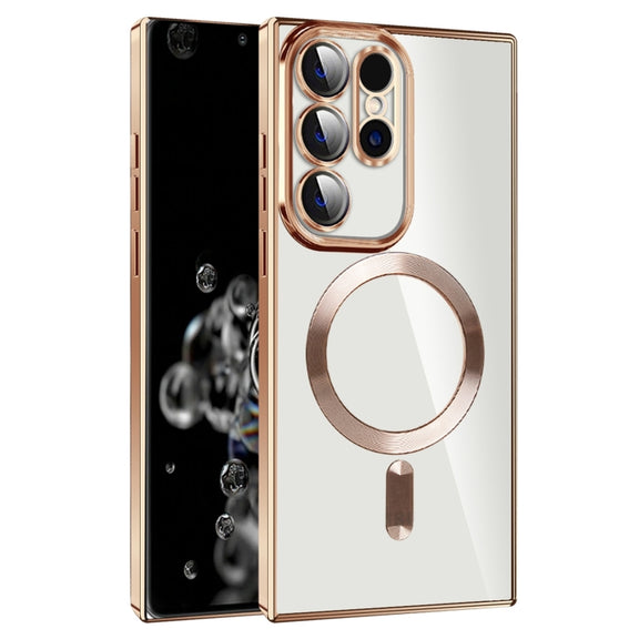 For Samsung Galaxy S20 Ultra CD Texture Plating TPU MagSafe Phone Case with Lens Film(Brown)