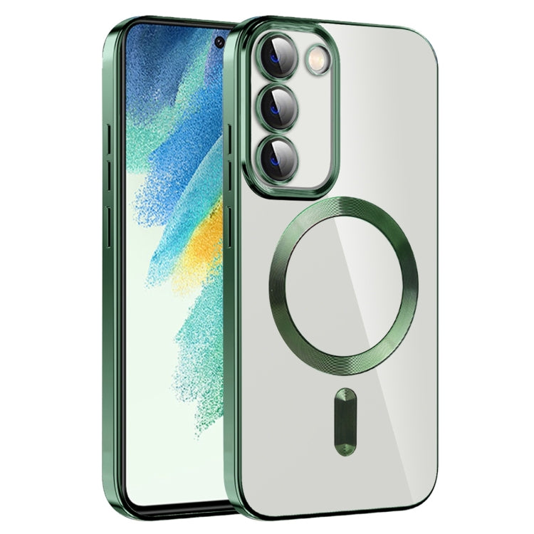 For Samsung Galaxy S21 FE 5G CD Texture Plating TPU MagSafe Phone Case with Lens Film(Dark Green) - Galaxy Phone Cases by PMC TechLife | Online Shopping South Africa | PMC TechLife