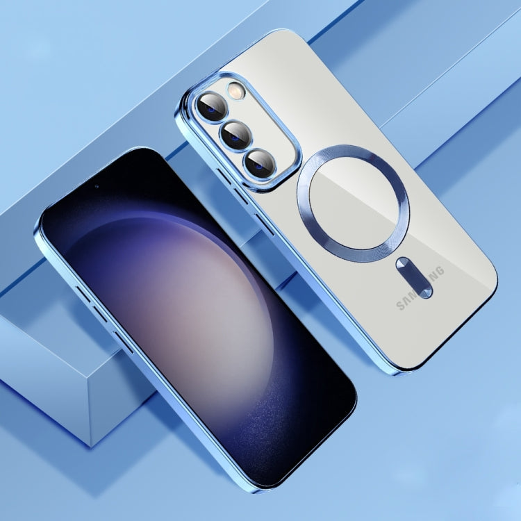 For Samsung Galaxy S21 FE 5G CD Texture Plating TPU MagSafe Phone Case with Lens Film(Sierra Blue)