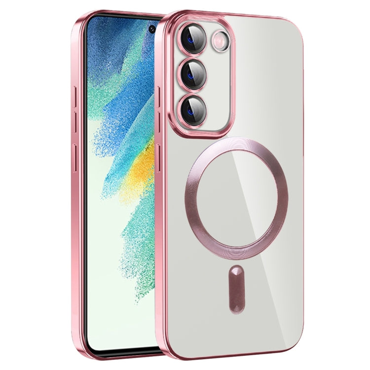 For Samsung Galaxy S21 FE 5G CD Texture Plating TPU MagSafe Phone Case with Lens Film(Pink) - Galaxy Phone Cases by PMC TechLife | Online Shopping South Africa | PMC TechLife