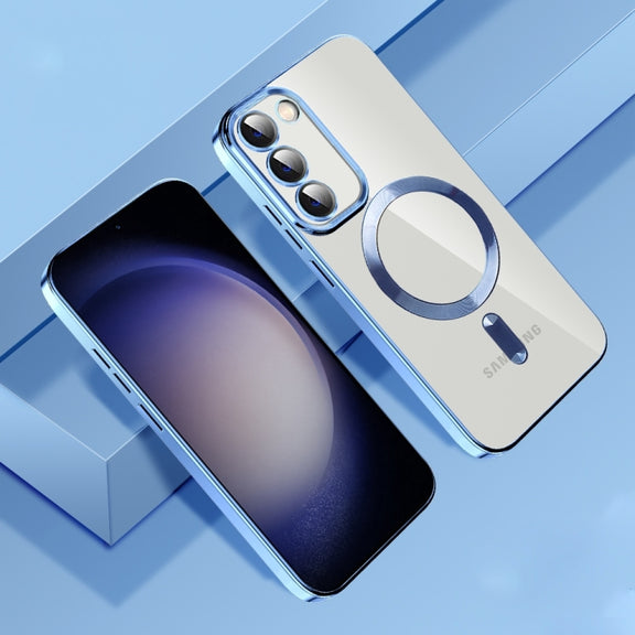 For Samsung Galaxy S21+ 5G CD Texture Plating TPU MagSafe Phone Case with Lens Film(Sierra Blue)