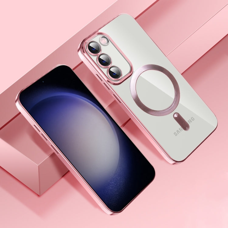 For Samsung Galaxy S21+ 5G CD Texture Plating TPU MagSafe Phone Case with Lens Film(Pink)