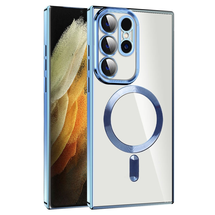For Samsung Galaxy S21 Ultra 5G CD Texture Plating TPU MagSafe Phone Case with Lens Film(Sierra Blue) - Galaxy S21 Ultra 5G Cases by PMC TechLife | Online Shopping South Africa | PMC TechLife