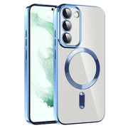 For Samsung Galaxy S22+ 5G CD Texture Plating TPU MagSafe Phone Case with Lens Film(Sierra Blue)