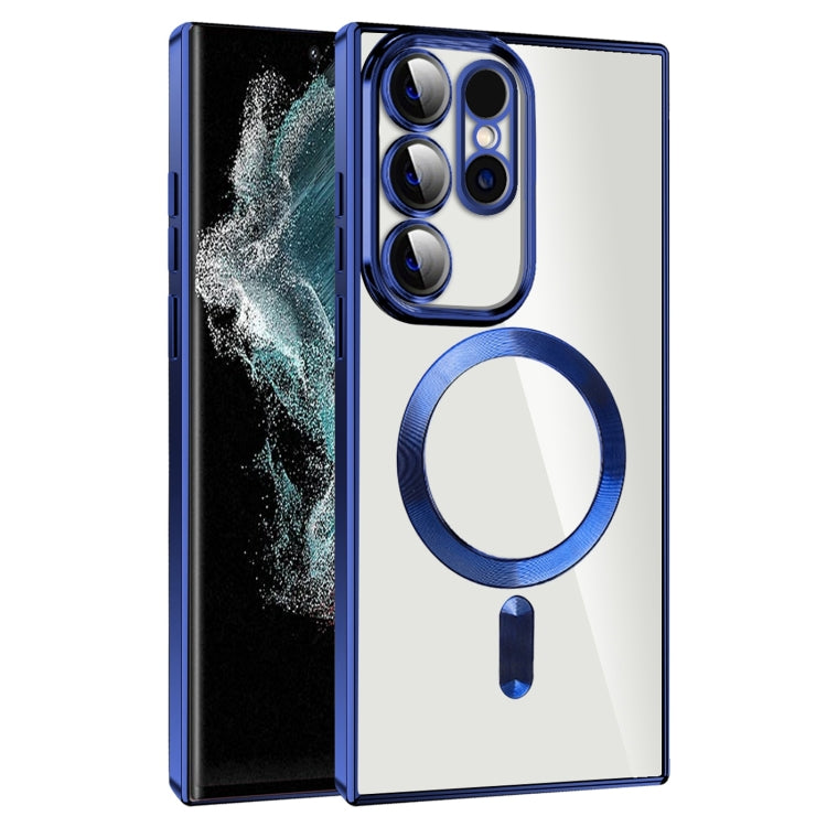 For Samsung Galaxy S22 Ultra 5G CD Texture Plating TPU MagSafe Phone Case with Lens Film(Royal Blue) - Galaxy S22 Ultra 5G Cases by PMC TechLife | Online Shopping South Africa | PMC TechLife