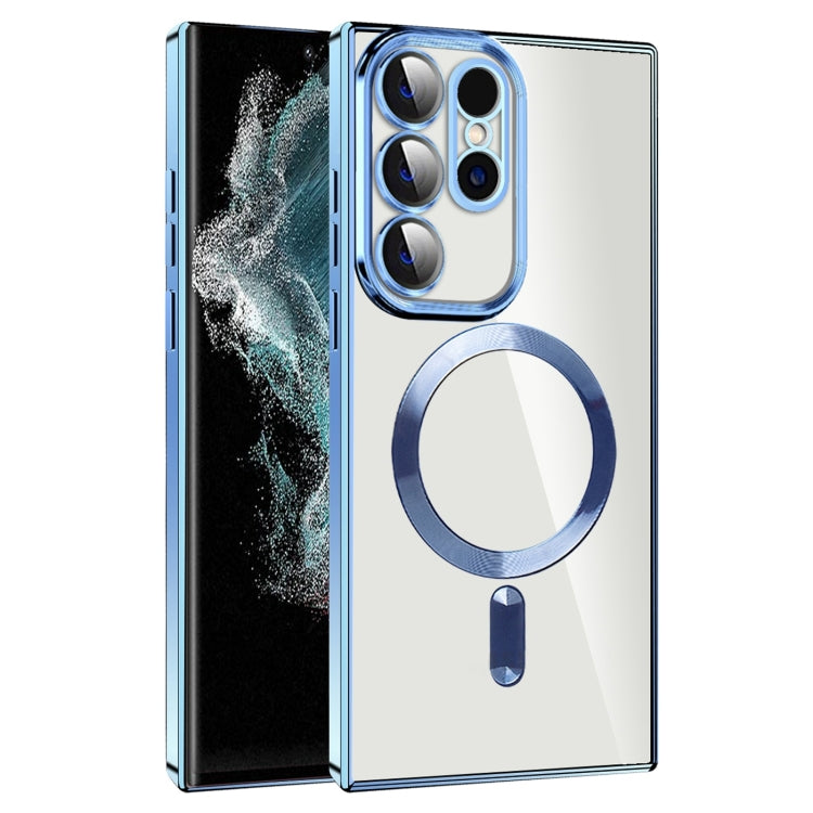 For Samsung Galaxy S22 Ultra 5G CD Texture Plating TPU MagSafe Phone Case with Lens Film(Sierra Blue) - Galaxy S22 Ultra 5G Cases by PMC TechLife | Online Shopping South Africa | PMC TechLife