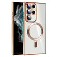 For Samsung Galaxy S22 Ultra 5G CD Texture Plating TPU MagSafe Phone Case with Lens Film(Brown) - Galaxy S22 Ultra 5G Cases by PMC TechLife | Online Shopping South Africa | PMC TechLife