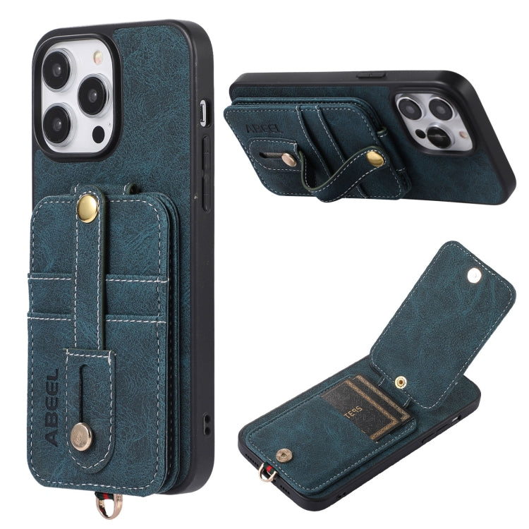 For iPhone 15 Pro ABEEL Litchi Texture Card Bag PU Phone Case(Blue) - free shipping - PMC TechLife - Order now!