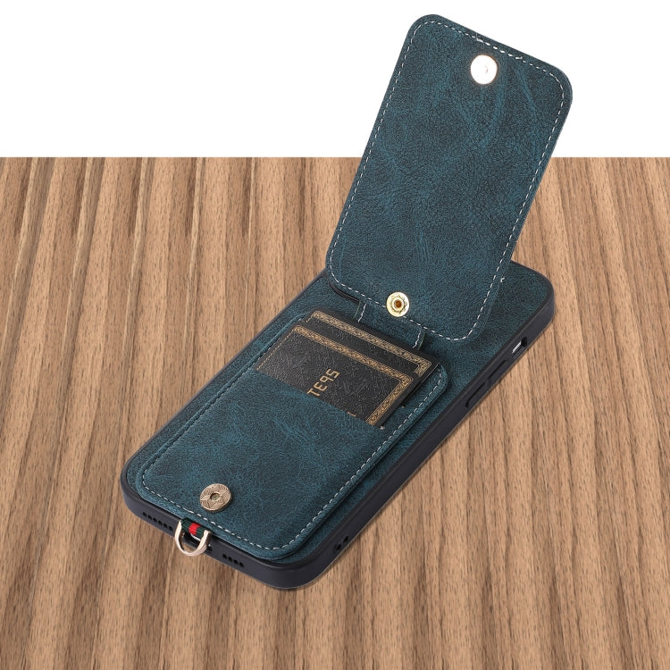 For iPhone 15 Pro ABEEL Litchi Texture Card Bag PU Phone Case(Blue)