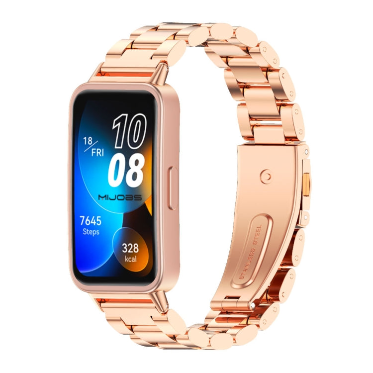 For Huawei Band 8 / 9 / 10 Mijobs Three Bead Bamboo Stainless Steel Watch Band(Rose Gold) - Watch Bands by MIJOBS | Online Shopping South Africa | PMC TechLife | Buy Now Pay Later Mobicred