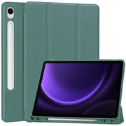 For Samsung Galaxy Tab S9 FE / S10 FE 3-Fold Pure Color TPU Smart Leather Tablet Case with Pen Slot(Dark Green)