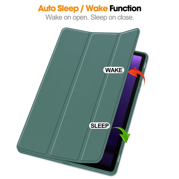 For Samsung Galaxy Tab S9 FE / S10 FE 3-Fold Pure Color TPU Smart Leather Tablet Case with Pen Slot(Dark Green)