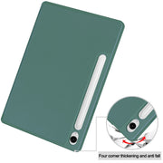 For Samsung Galaxy Tab S9 FE / S10 FE 3-Fold Pure Color TPU Smart Leather Tablet Case with Pen Slot(Dark Green)