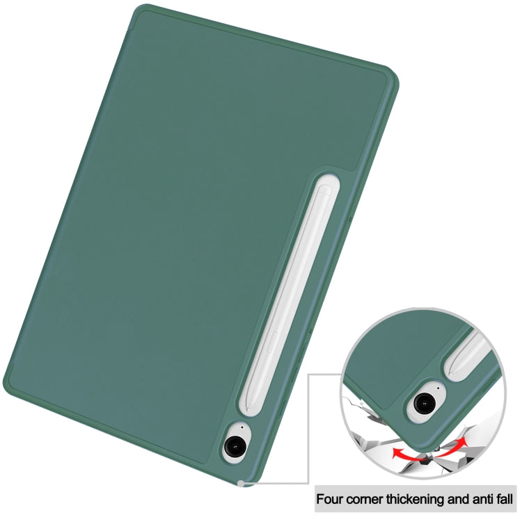 For Samsung Galaxy Tab S9 FE / S10 FE 3-Fold Pure Color TPU Smart Leather Tablet Case with Pen Slot(Dark Green)