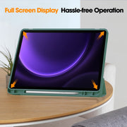 For Samsung Galaxy Tab S9 FE / S10 FE 3-Fold Pure Color TPU Smart Leather Tablet Case with Pen Slot(Dark Green)
