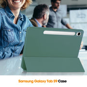 For Samsung Galaxy Tab S9 FE / S10 FE 3-Fold Pure Color TPU Smart Leather Tablet Case with Pen Slot(Dark Green)