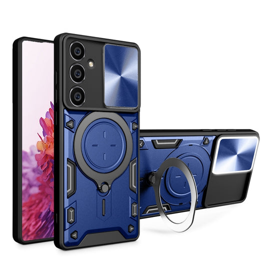 For Samsung Galaxy S23 FE 5G CD Texture Sliding Camshield Magnetic Holder Phone Case(Blue) - free shipping - PMC Jewellery - Order now!