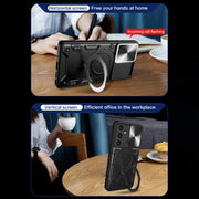 For Samsung Galaxy S23 FE 5G CD Texture Sliding Camshield Magnetic Holder Phone Case(Blue)