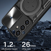 For Samsung Galaxy S23 FE 5G CD Texture Sliding Camshield Magnetic Holder Phone Case(Blue)