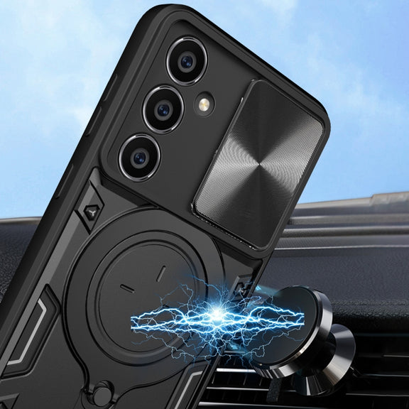 For Samsung Galaxy S23 FE 5G CD Texture Sliding Camshield Magnetic Holder Phone Case(Blue)