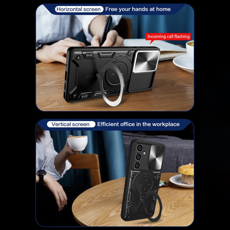 For Samsung Galaxy S23 FE 5G CD Texture Sliding Camshield Magnetic Holder Phone Case(Silver)