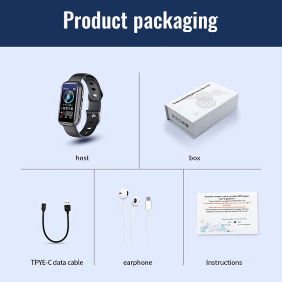 JNN S16 Smart HD Noise Reduction Bluetooth MP3 Voice Control Recording Bracelet, Memory:8GB