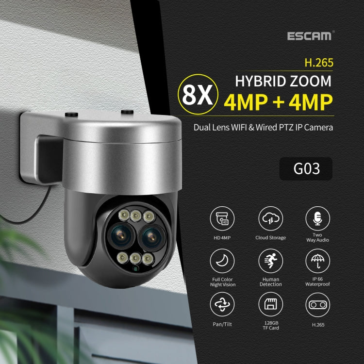 ESCAM G03 2x4MP Dual Lens Zoom 8X Dual Light Source WiFi Camera Support Two-way Voice & Motion Detection(AU Plug) - free shipping - PMC Jewellery - Order now!