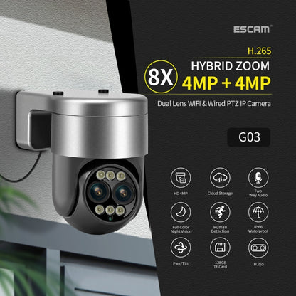 ESCAM G03 2x4MP Dual Lens Zoom 8X Dual Light Source WiFi Camera Support Two-way Voice & Motion Detection(AU Plug) - free shipping - PMC Jewellery - Order now!